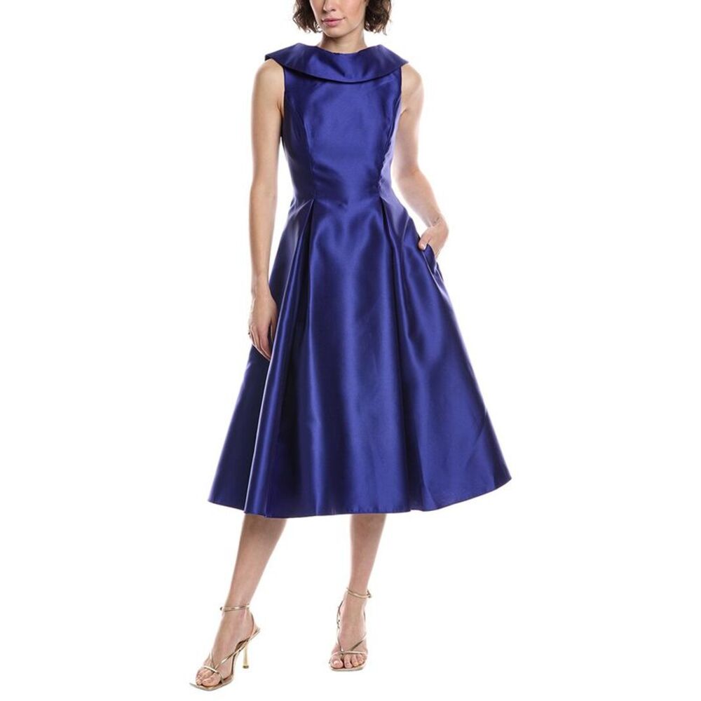 Adrianna Papell Royal Blue Satin Fit-and-Flare Midi Dress